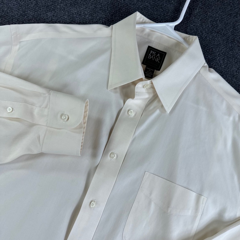 Jos. A. Bank Dress Shirt Mens 17.5 35‎ Cream Traveler Traditional Fit Cotton